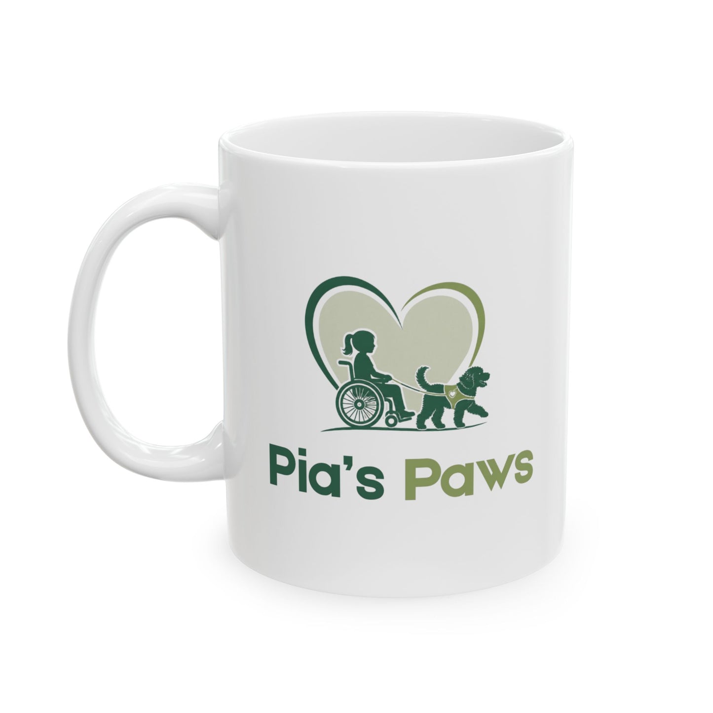Pia's Paws Coffee Mug featuring the Pia & Crazy Heart Design