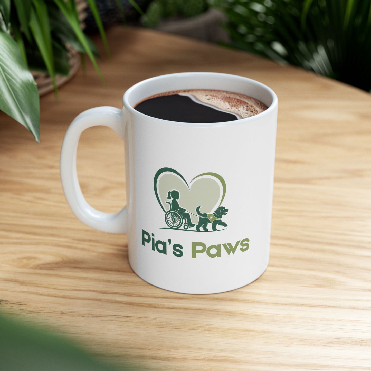 Pia's Paws Coffee Mug featuring the Pia & Crazy Heart Design