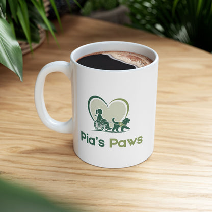 Pia's Paws Coffee Mug featuring the Pia & Crazy Heart Design